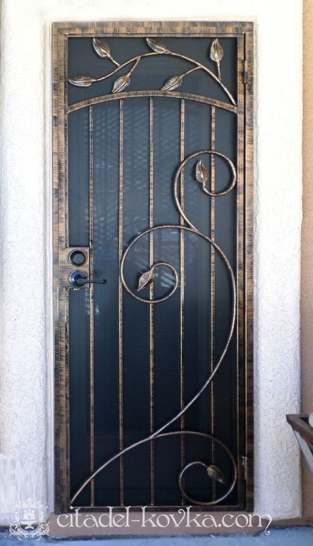 Кованая дверь с растительным узором фотография 1
