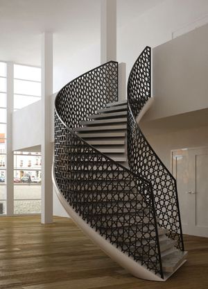 Лестница в геометрическом дизайне с лазером